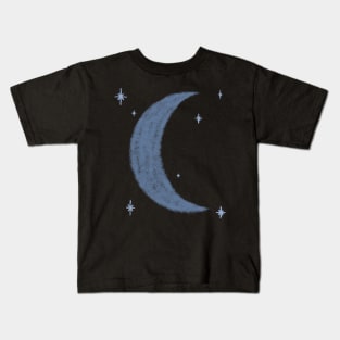 Blue Moon and Stars Graphic Art Textured Celestial Kids T-Shirt